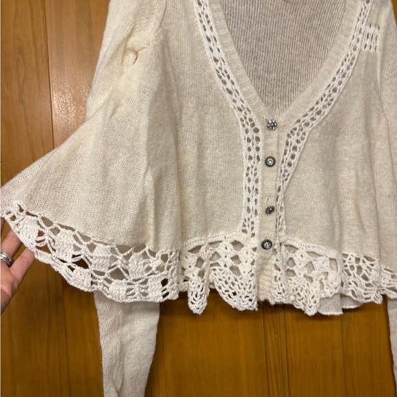 Free People Cream Crochet Trim Sweater - Picture 2 of 5